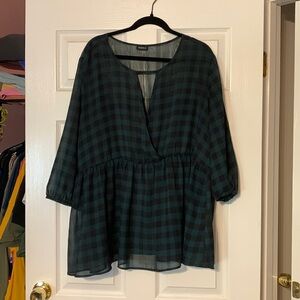 Torrid Black and Green Plaid Blouse